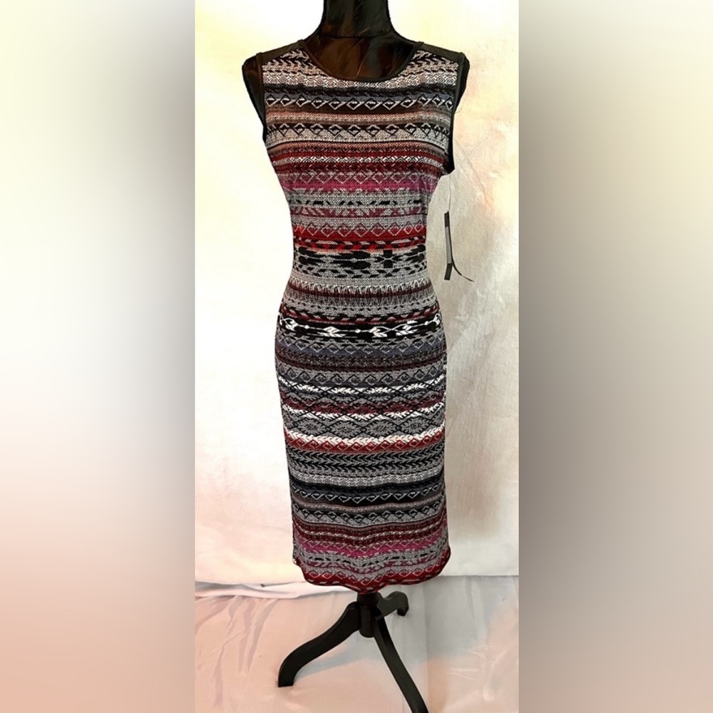 Patterned Midi Dress - Black, Red, Gray